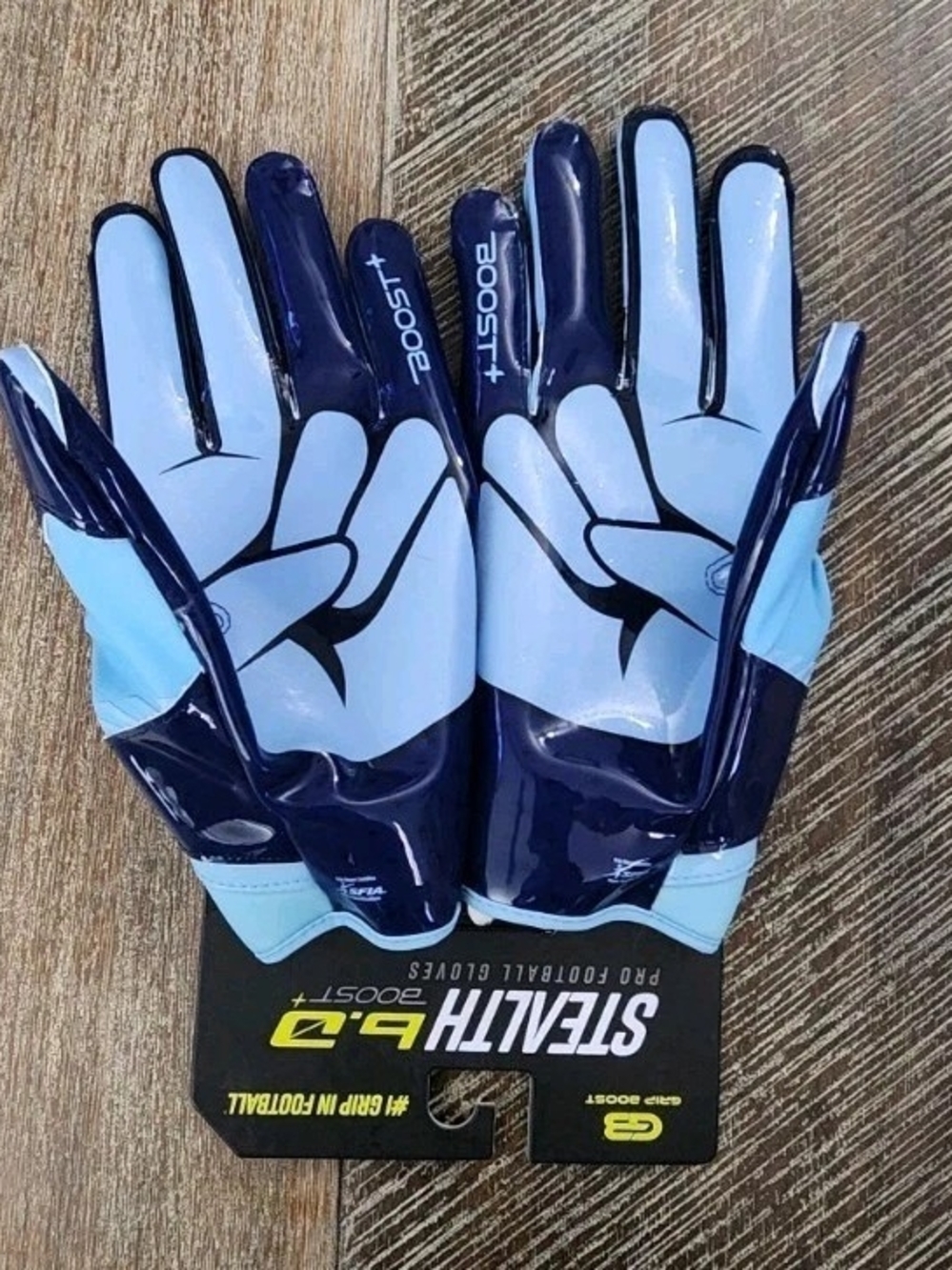 NEW Grip Boost+ Stealth 6.0 Football Gloves – Carolina Blue/Navy XL